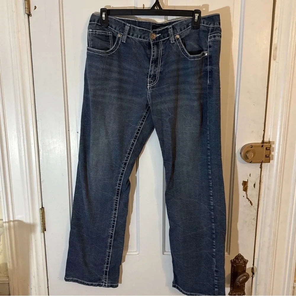 True Luck Mens Blue Jeans 34x32 Cowboy Embroidered Bootcut Western Rodeo